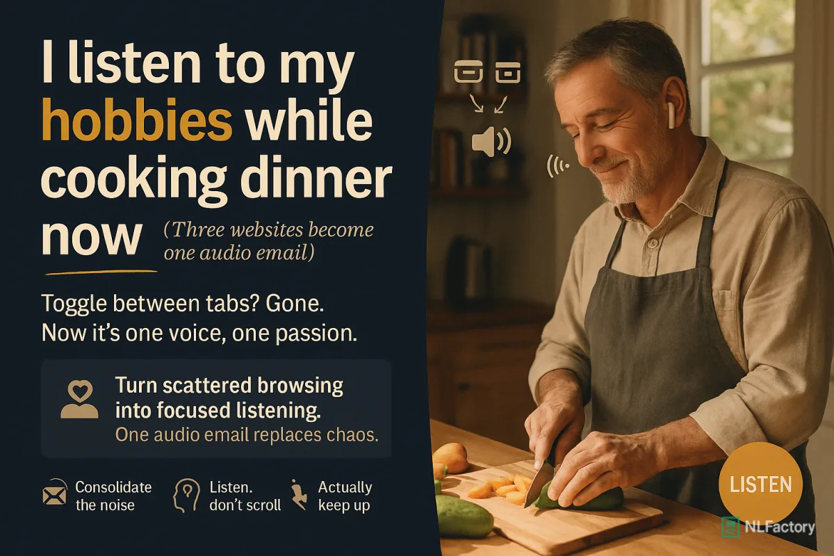 I listen to my hobbies while cooking dinner now