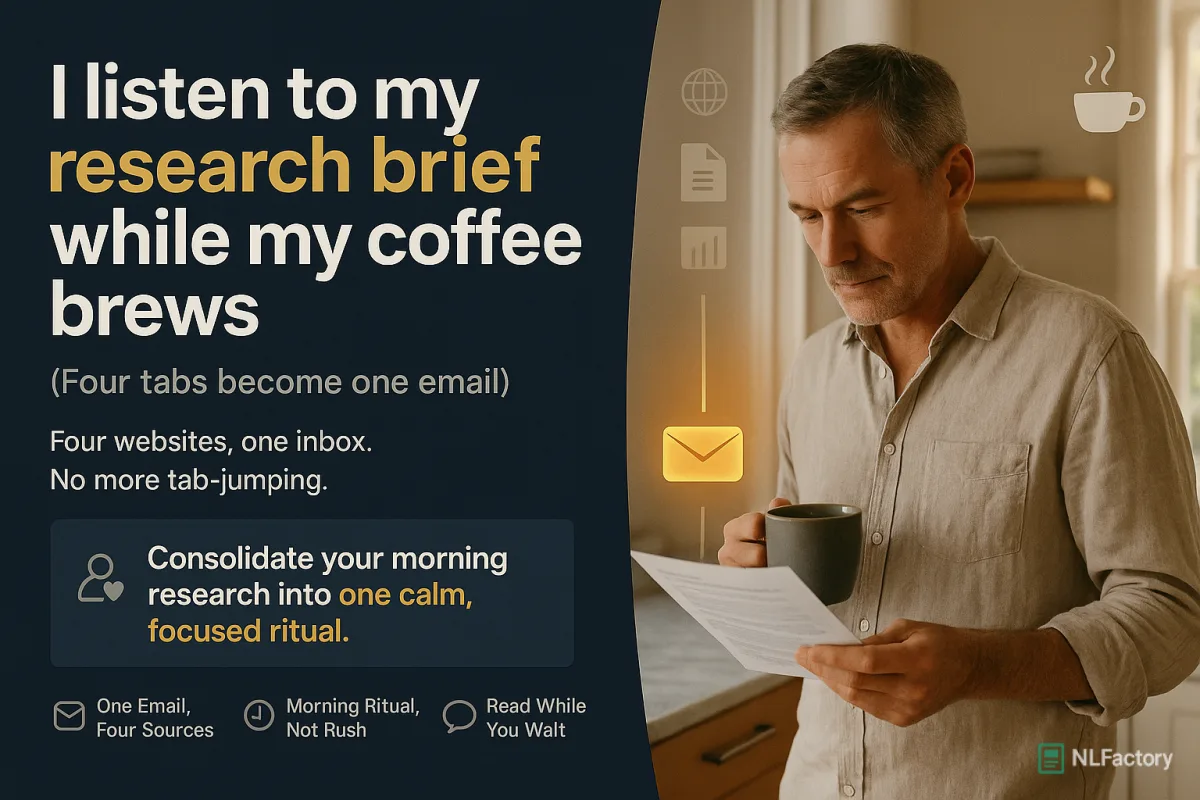 I listen to my research brief while my coffee brews