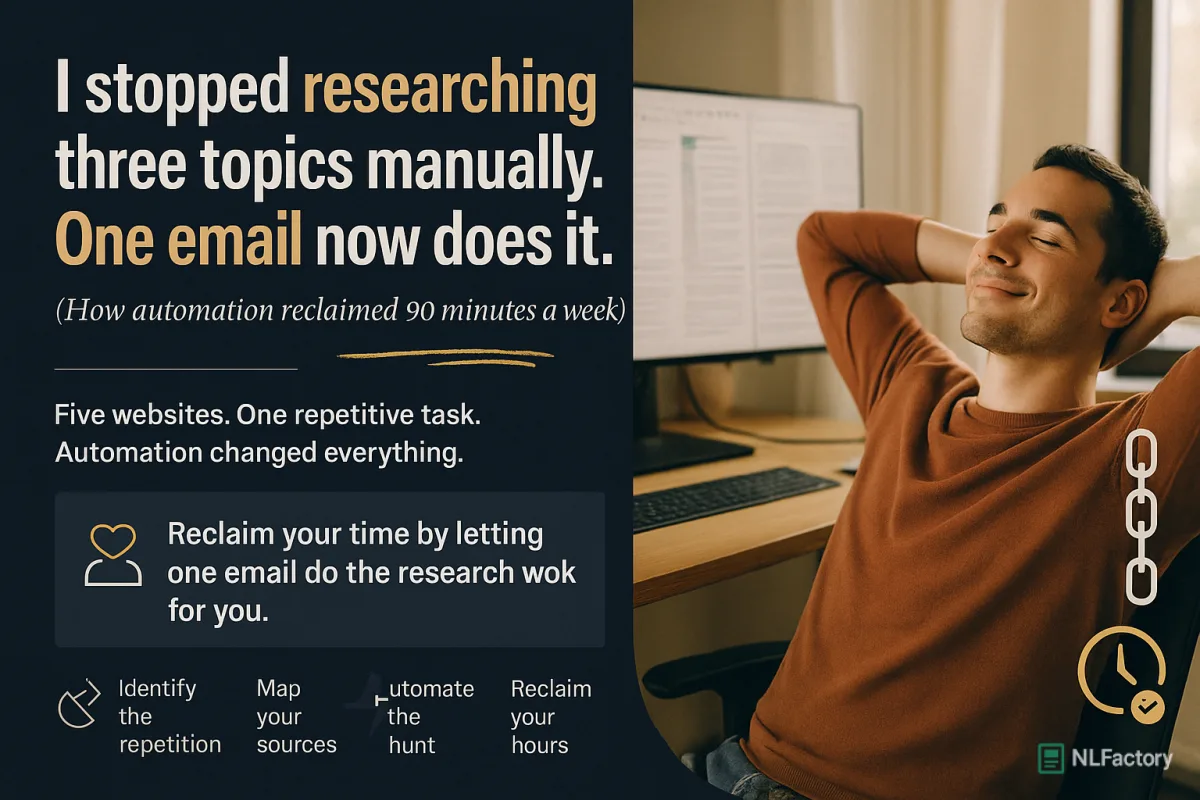 I stopped researching three topics manually. One email now does it.