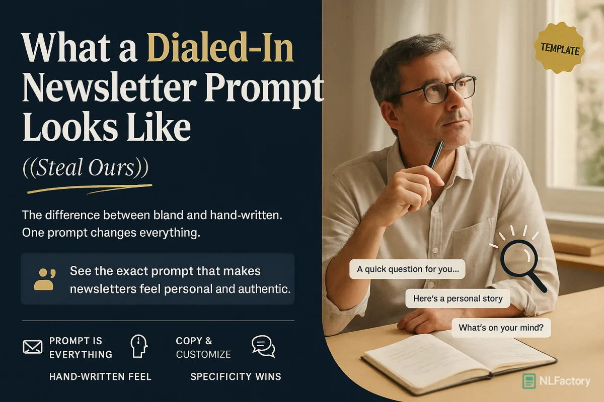 A workbench with a magnifying glass over a written newsletter topic, tools laid out around it