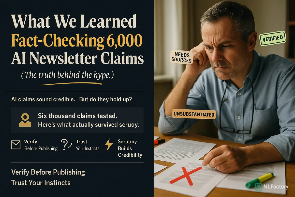 Illustration of a magnifying glass examining lines of newsletter text for accuracy